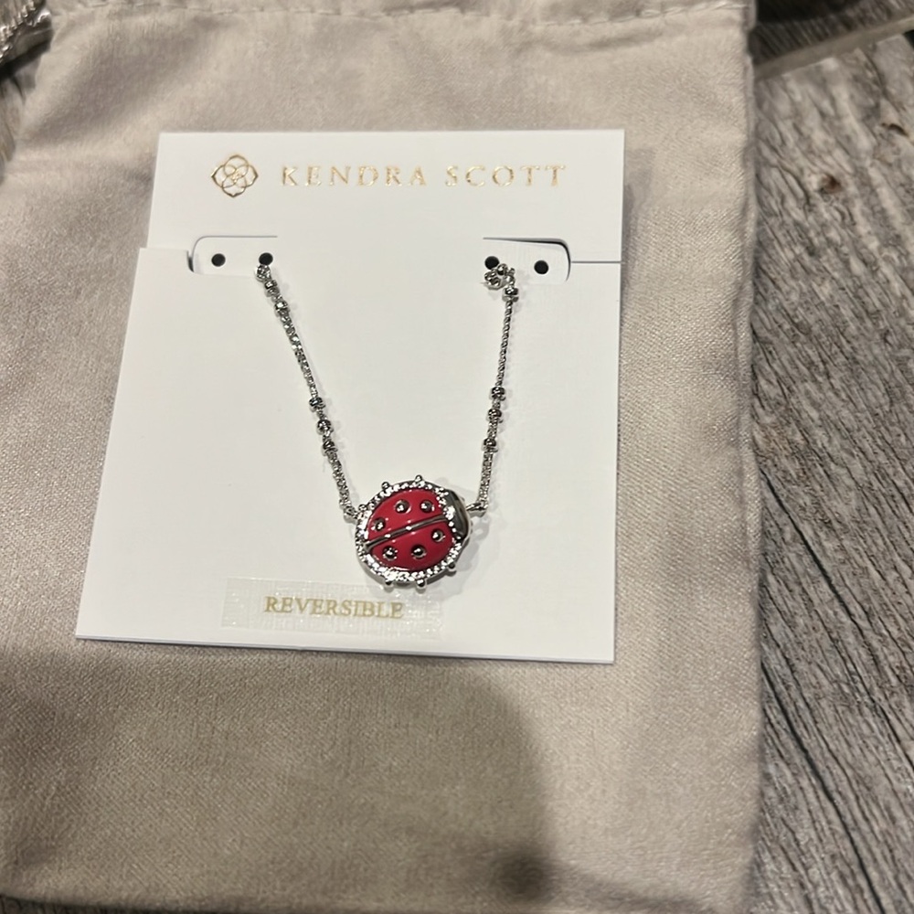 Kendra Scott Bright Red LadyBug Silver Short Pendant Necklace NWT - Picture 4 of 8